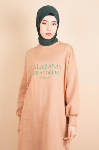 Kadın Sweat 3 İp Uzun Sweat Calabasas Bej - 4