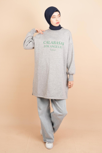 Kadın Sweat 3 İp Uzun Sweat Calabasas Gri 