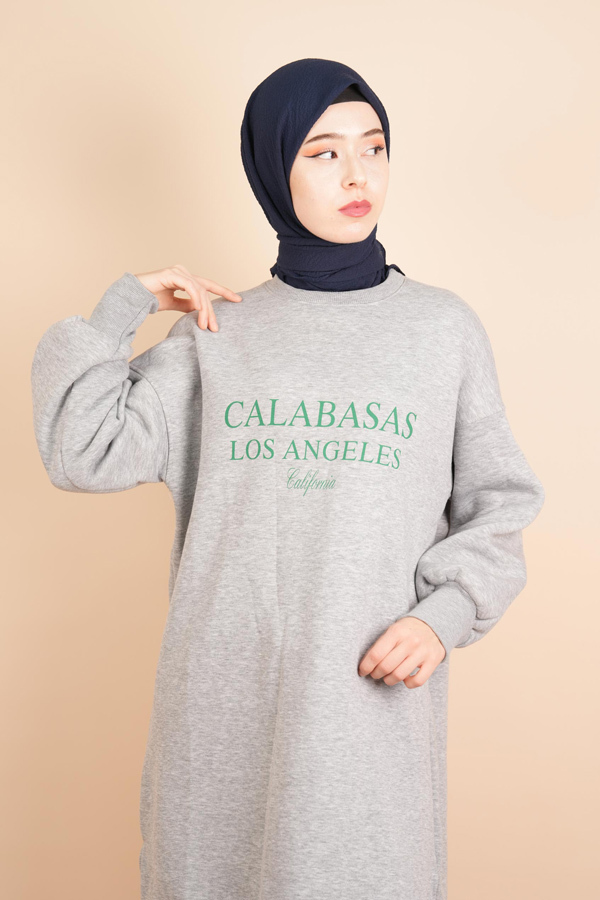 Kadın Sweat 3 İp Uzun Sweat Calabasas Gri - 4